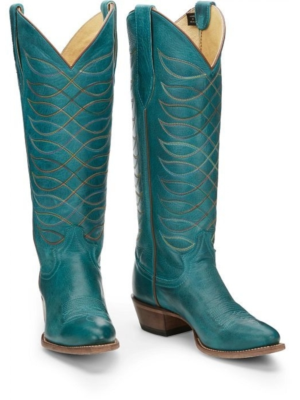 Justin Boots Tan Leather Interior with Teal Accents